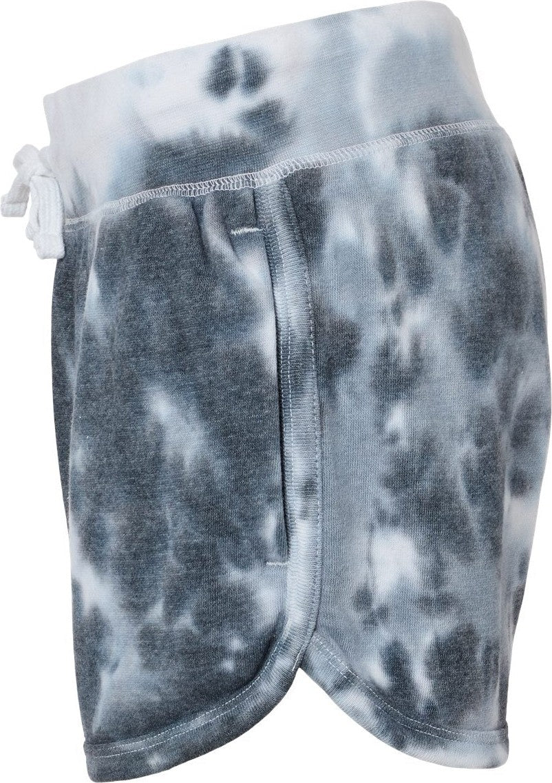 Left View of Black Tie Dye Women&#39;s Fleece Shorts - 8856