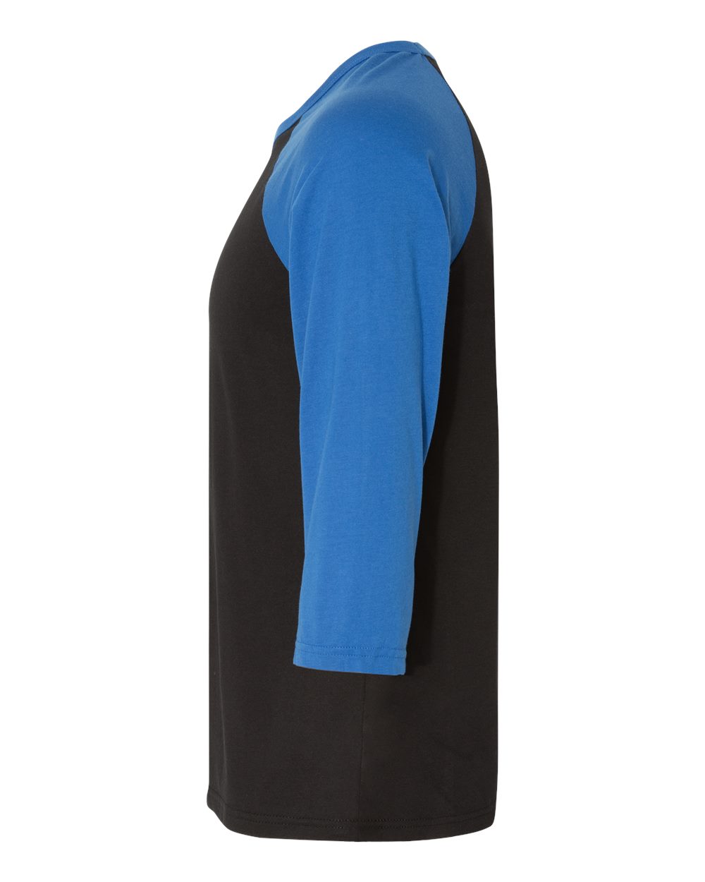 Left View of Black/ True Royal Three-Quarter Sleeve Baseball Tee - 3200