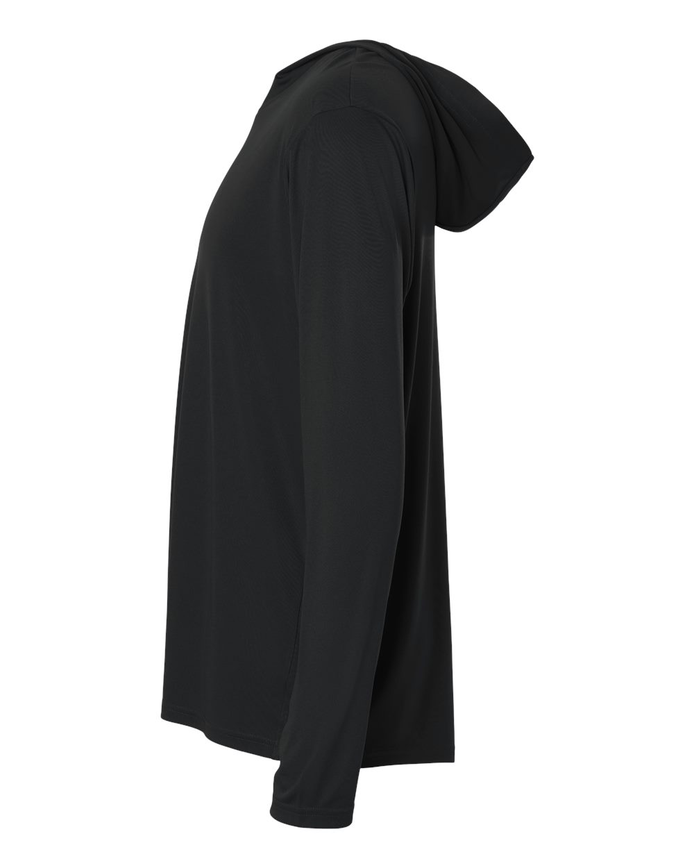 Left View of Black Unisex Pro-Lock Performance Hooded Long Sleeve T-Shirt - 48510