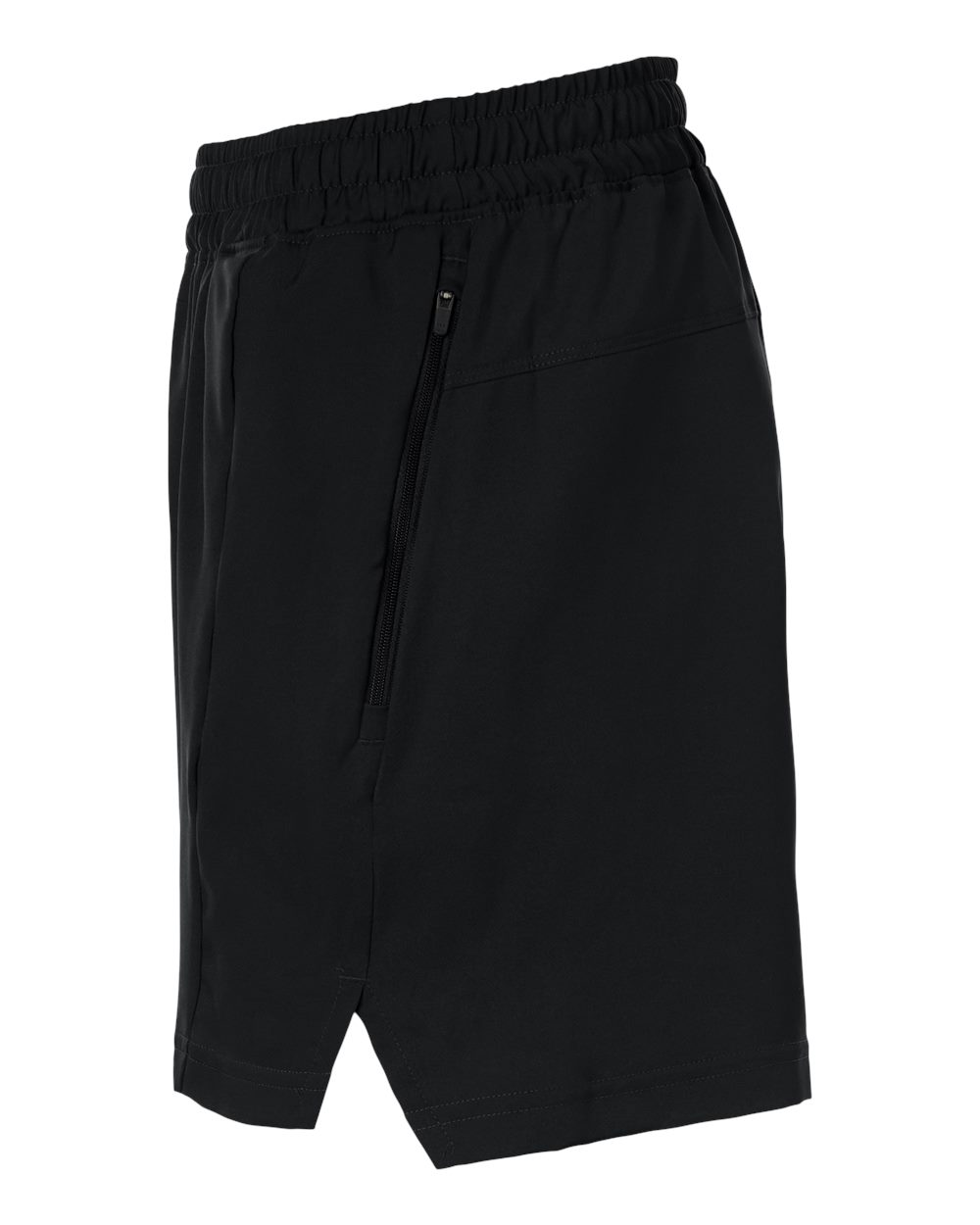 Left View of Black/ White Men's D4T Woven 7" Shorts - AT304 plain