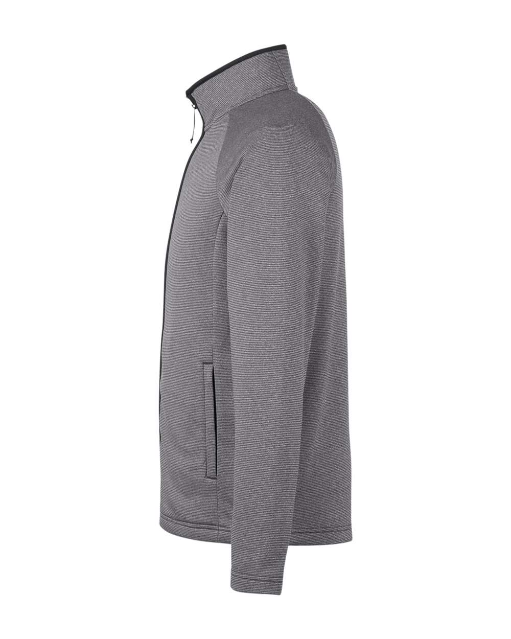 Left View of Black/ White Men&#39;s Venture Heathered Stripe Full-Zip - CE72
