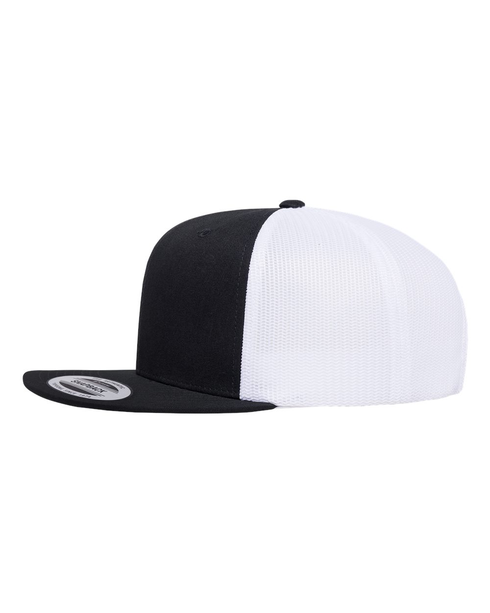 Left View of Black/ White Retro High Profile Trucker Cap - 6609