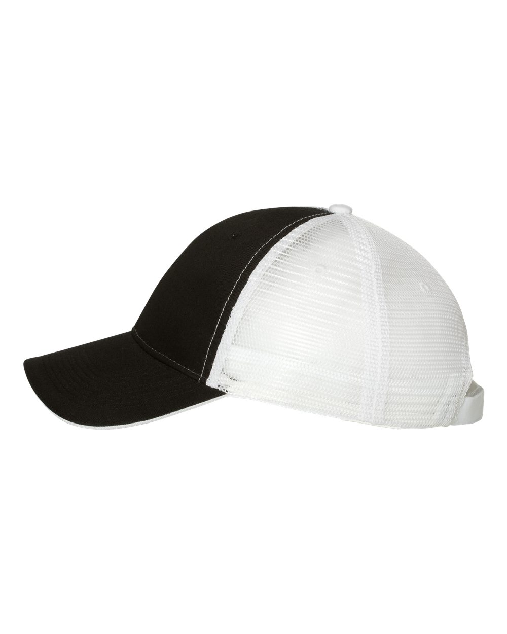 Left View of Black/ White Sandwich Trucker Cap - S102