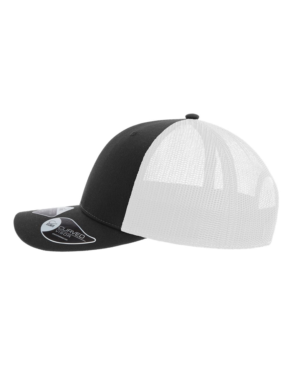Left View of Black/ White Sustainable Five-Panel Trucker Cap - ZION
