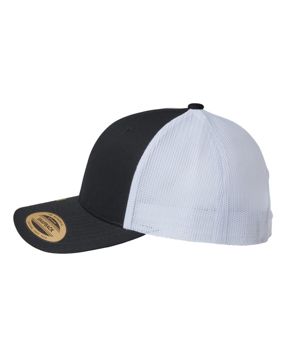 Left View of Black/ White Sustainable Retro Trucker Cap - 6606R
