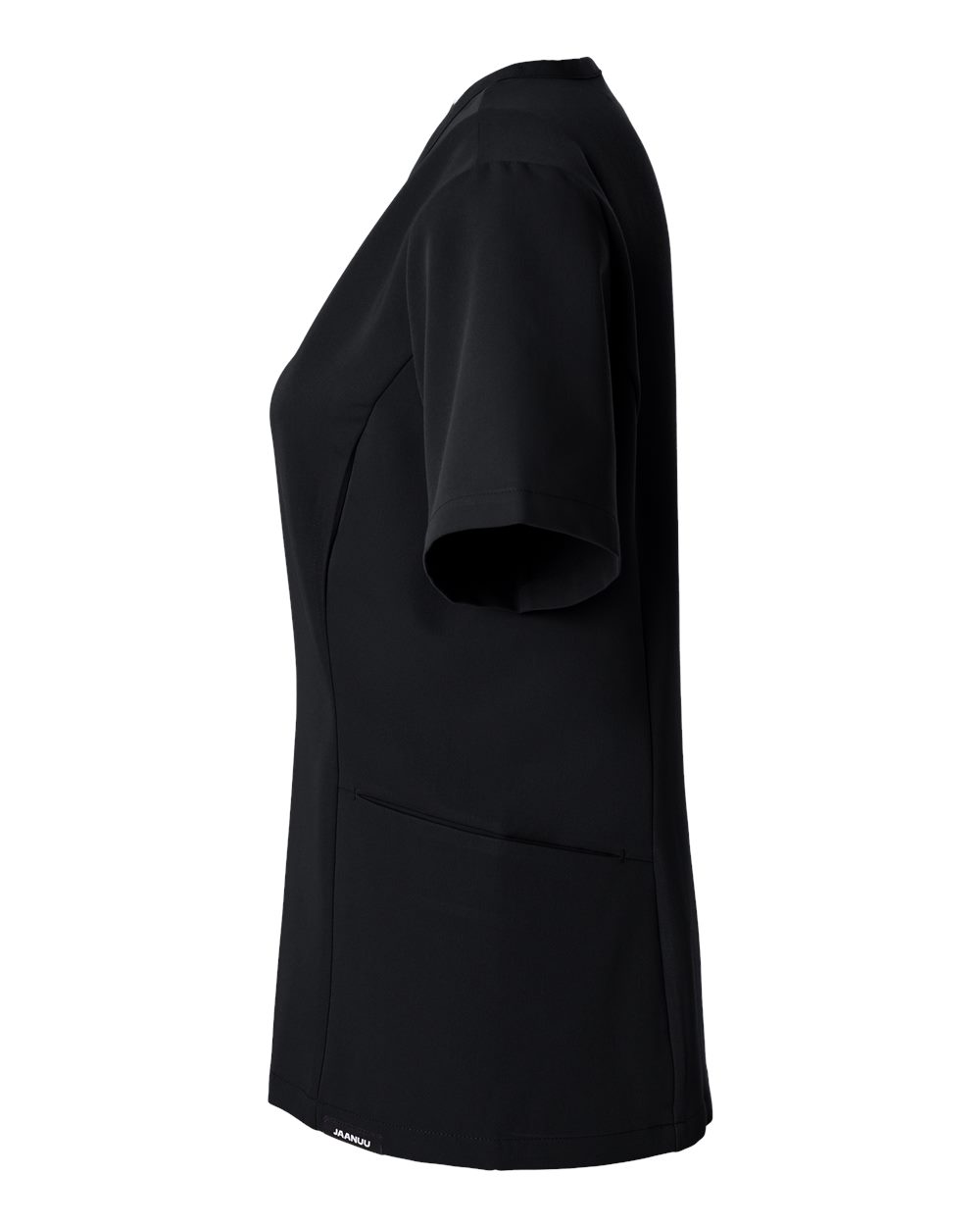Left View of Black Women&#39;s Calix Fit &amp; Flare Scrub V-Neck Top - W10003