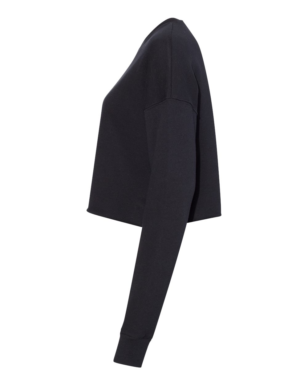 Left View of Black Women&#39;s Crop Crew Fleece - 7503