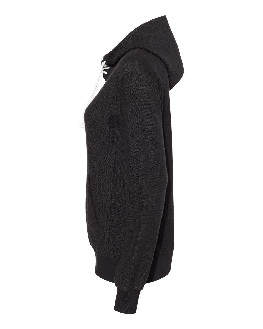 Left View of Black Women’s French Terry Sport Lace Scuba Hooded Pullover - 8694