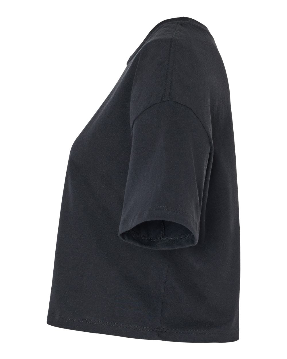 Left View of Black Women&#39;s Jersey Crop Tee - 6482