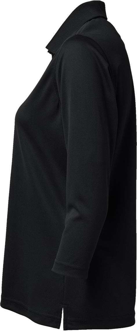 Left View of Black Women's Lady Palm Three-Quarter Sleeve Polo - 120
