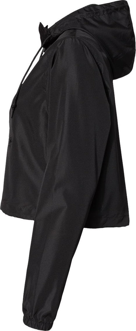 Left View of Black Women&#39;s Lightweight Quarter-Zip Pullover Crop Windbreaker - EXP64CRP