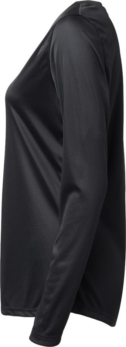 Left View of Black Women's Long Islander Performance Long Sleeve T-Shirt - 214