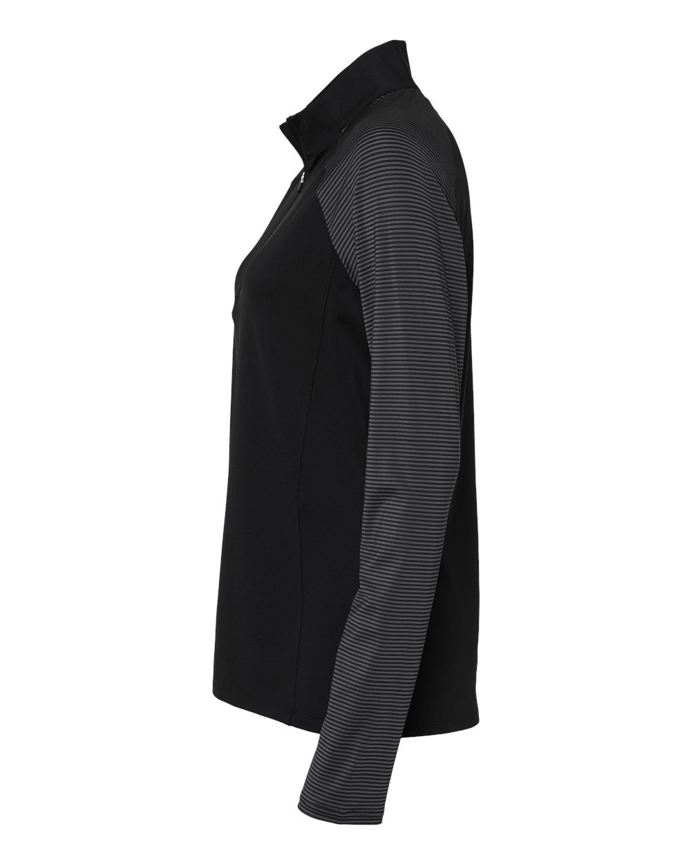 Left View of Black Women&#39;s Stripe Block Quarter-Zip Pullover - A521