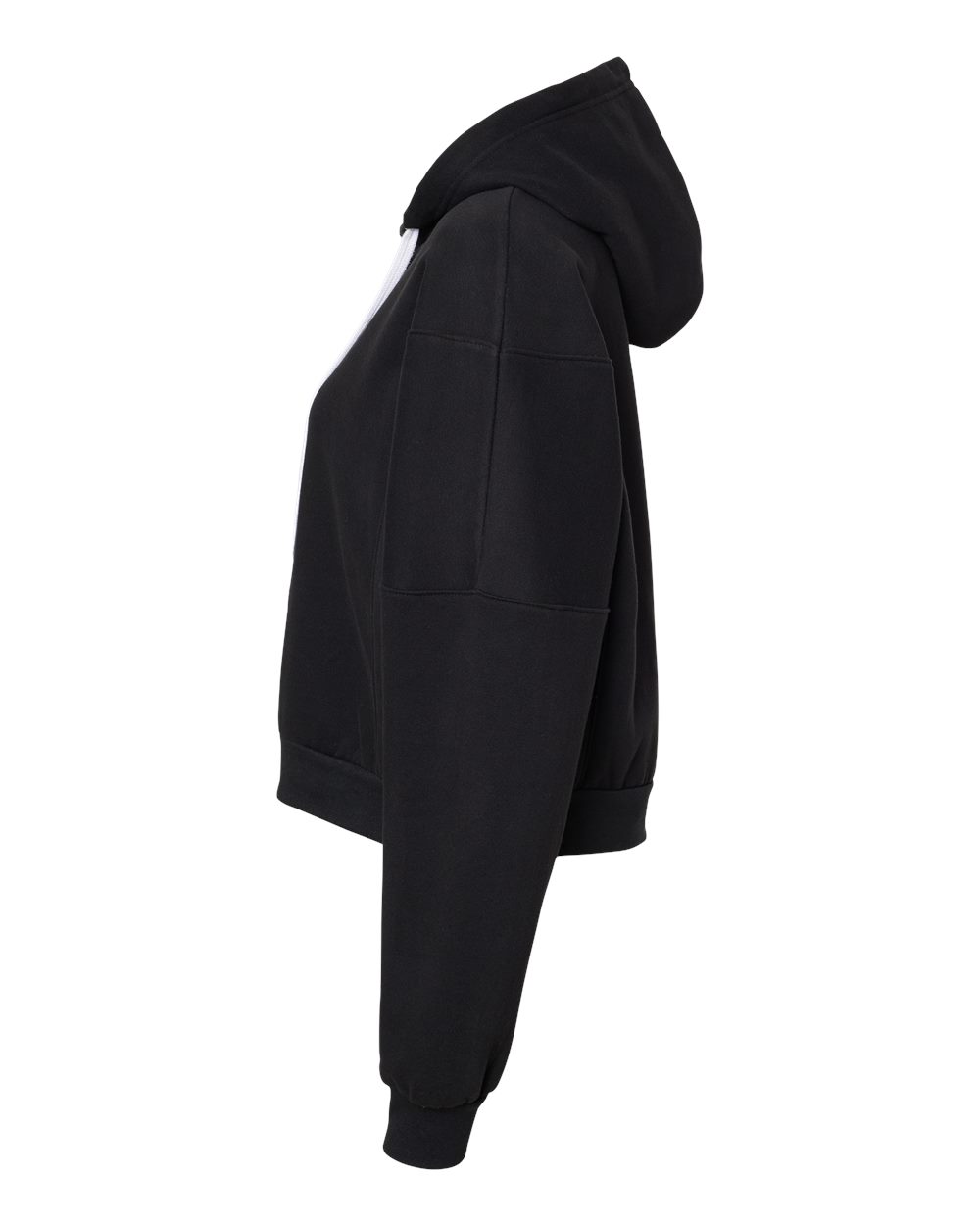 Left View of Black Women&#39;s Sueded Fleece Crop Hooded Sweatshirt - W21751