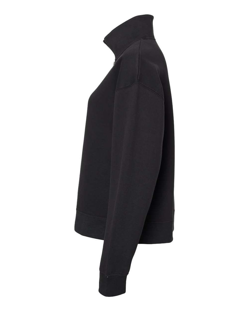 Left View of Black Women's Sueded Fleece Quarter-Zip Sweatshirt - W22713