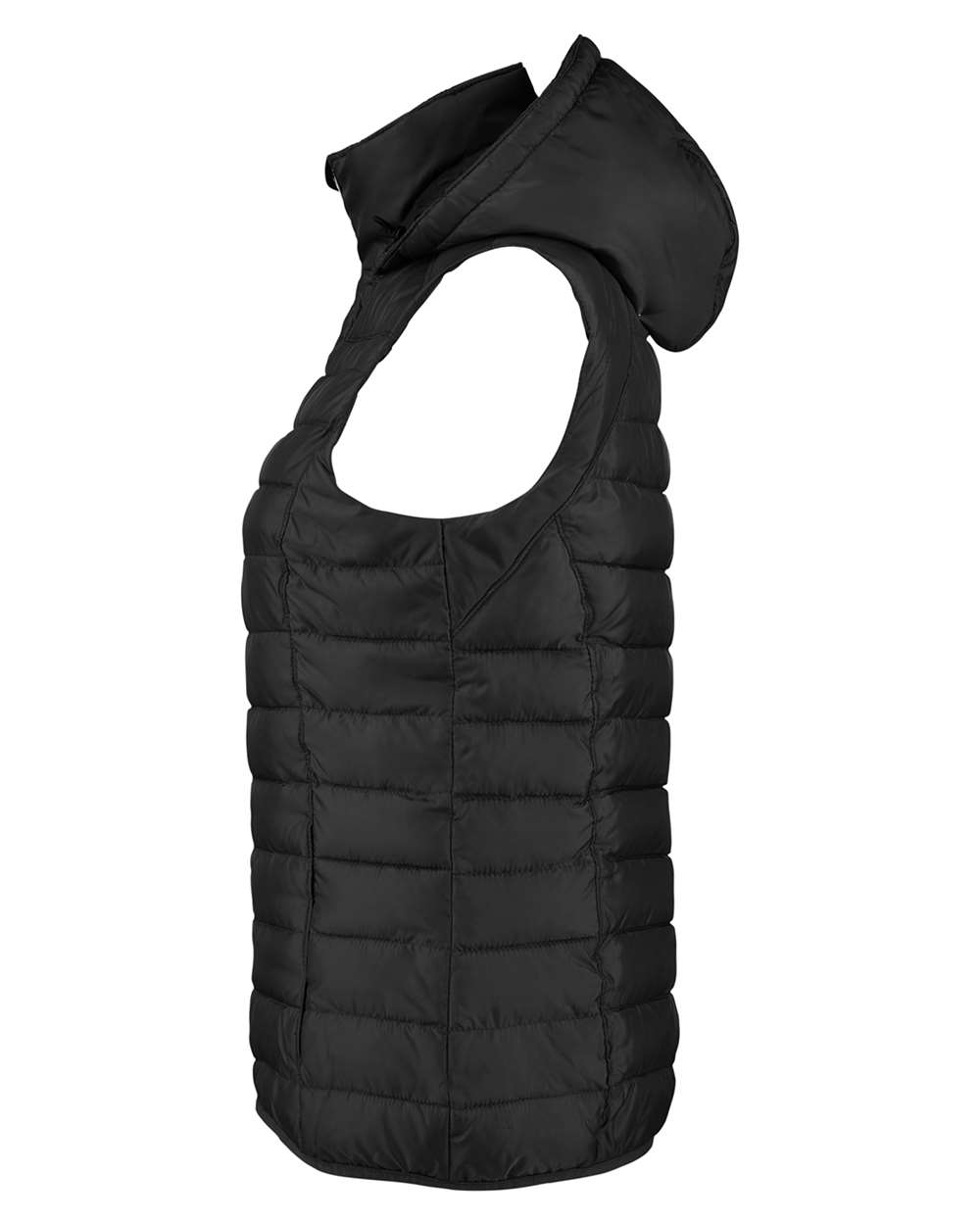Rear View of Black Women's Supreme Puffer Vest - S16641