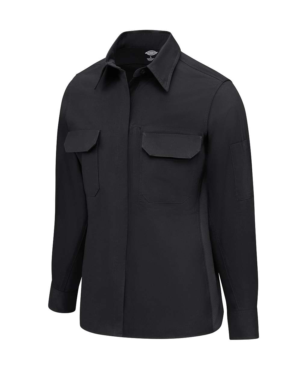 Left View of Black Women&#39;s Tactical Long Sleeve Shirt - FL94