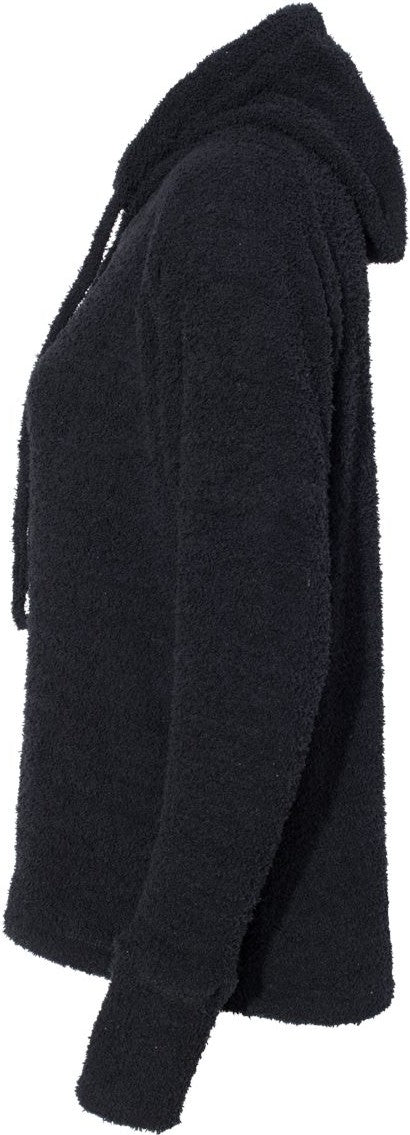Left View of Black Women’s Teddy Fleece Hooded Pullover - 8680