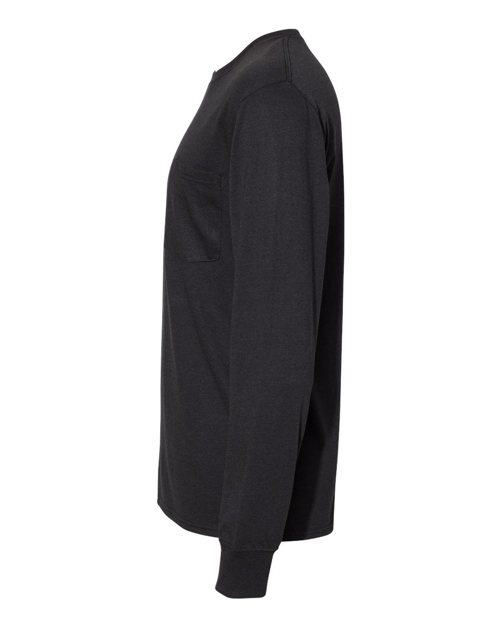 Left View of Black Workwear Long Sleeve Pocket T-Shirt - W120