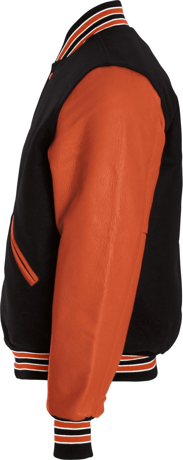 Left View of BLACK/BURNT ORANGE/BURNT ORANGE VARSITY WOOL JACKET