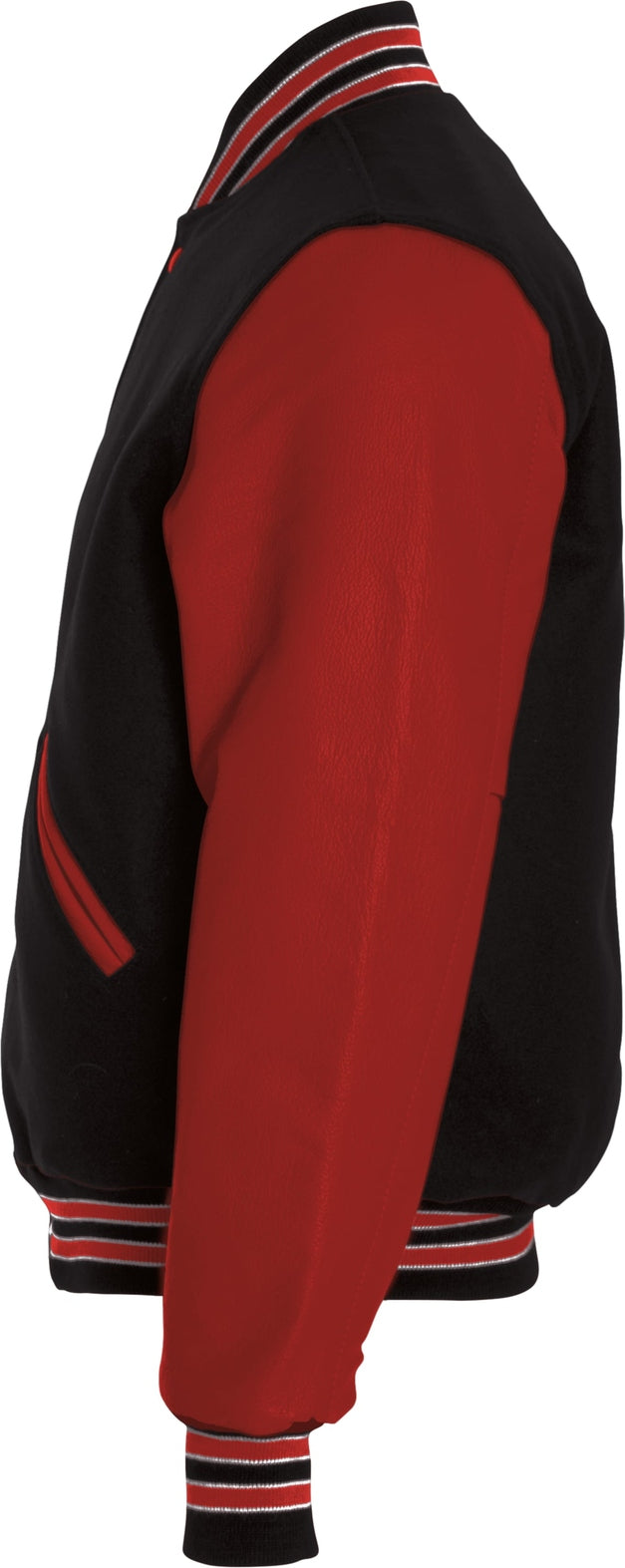 Left View of BLACK/SCARLET/SCARLET VARSITY WOOL JACKET