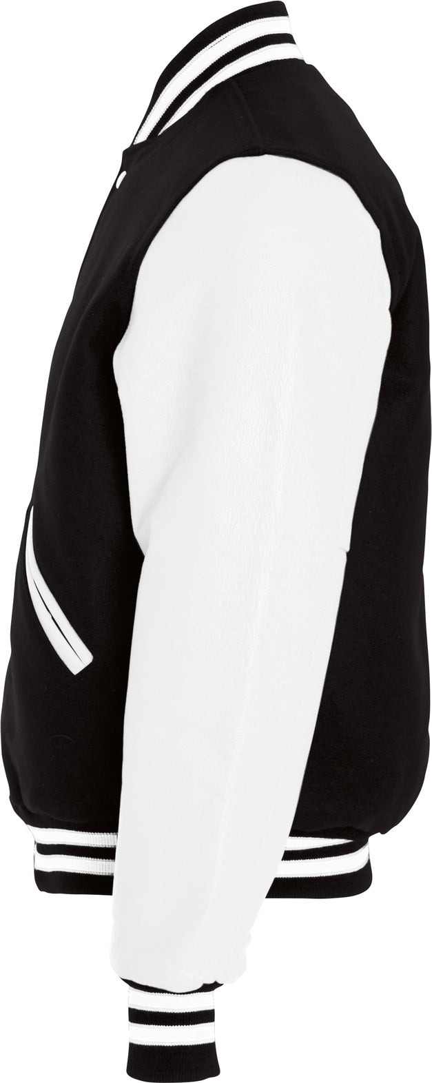 Left View of BLACK/WHITE VARSITY WOOL JACKET