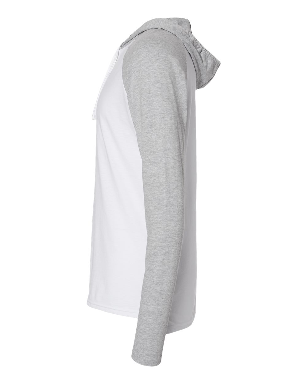Left View of Blended White/ Vintage Heather/ White Fine Jersey Hooded Long Sleeve Raglan T-Shirt - 6917