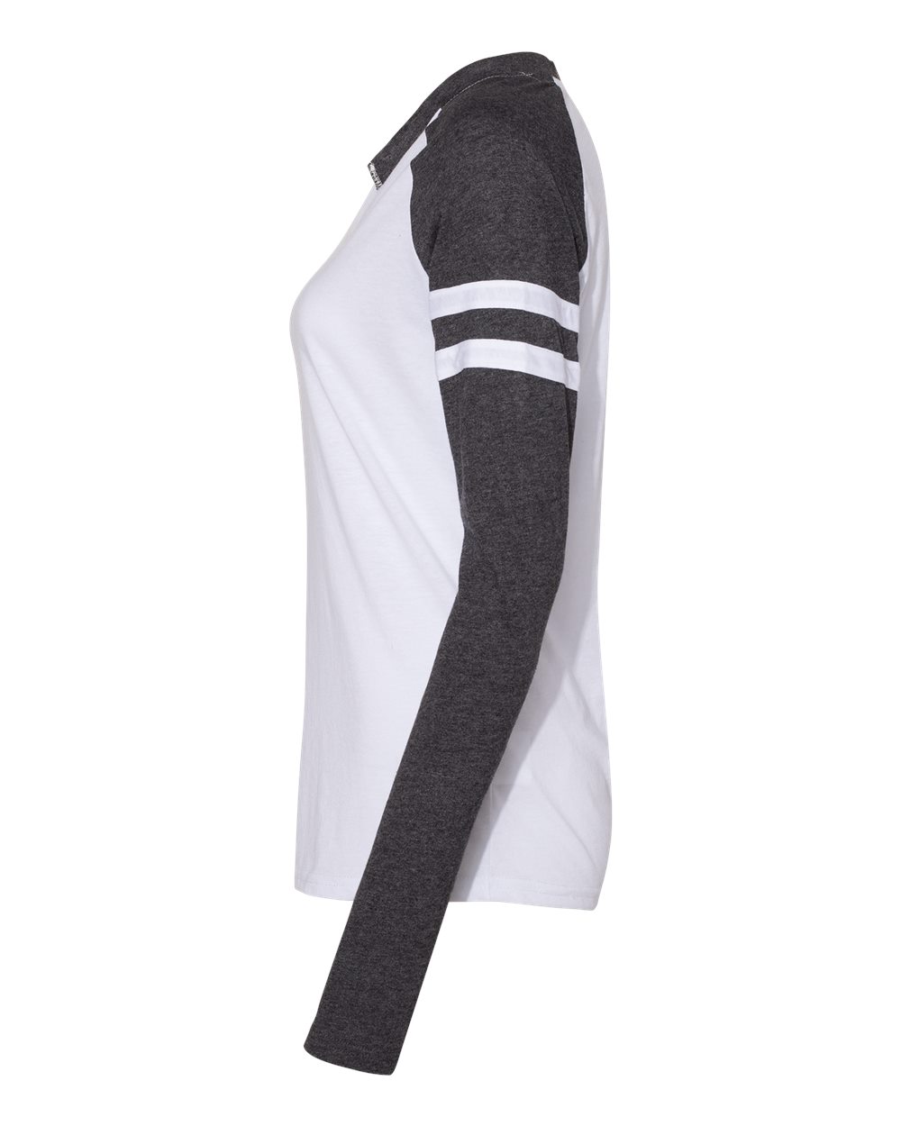 Left View of Blended White/ Vintage Smoke Women&#39;s Fine Jersey Mash Up Long Sleeve T-Shirt - 3534
