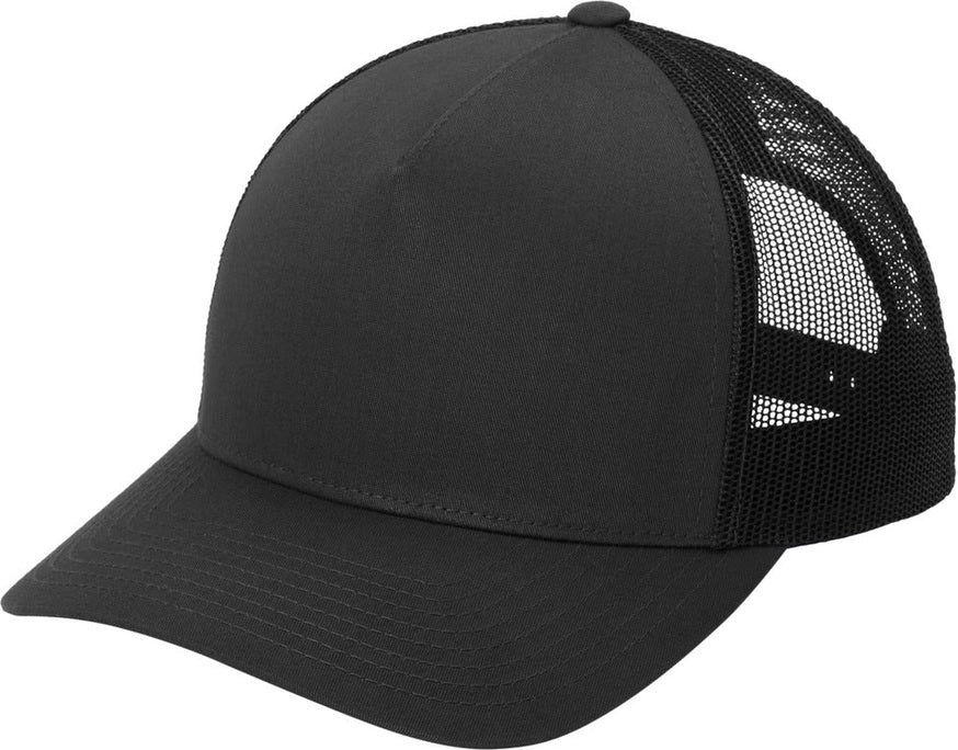 Left View of Blk/Blk Sport-Tek YP Classics Retro Trucker 5-Panel Cap STC54
