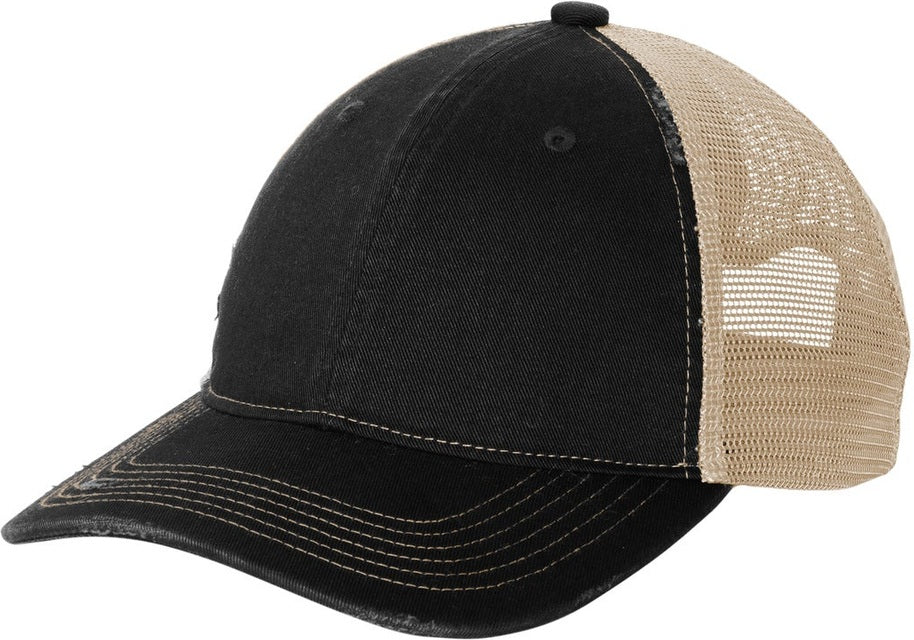 Left View of Blk/Khaki Port Authority Distressed Mesh Back Cap C600