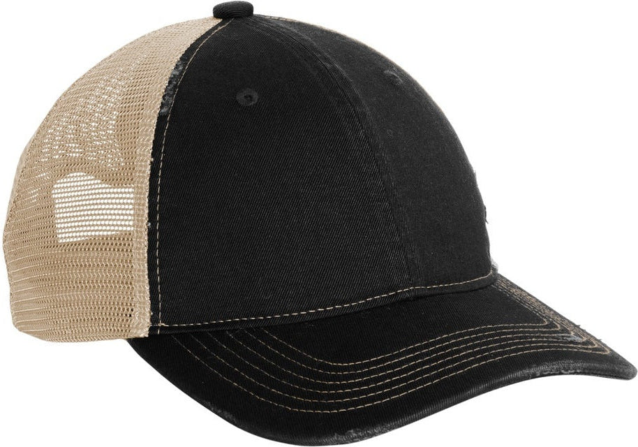 Left View of Blk/Khaki Port Authority Distressed Mesh Back Cap C600