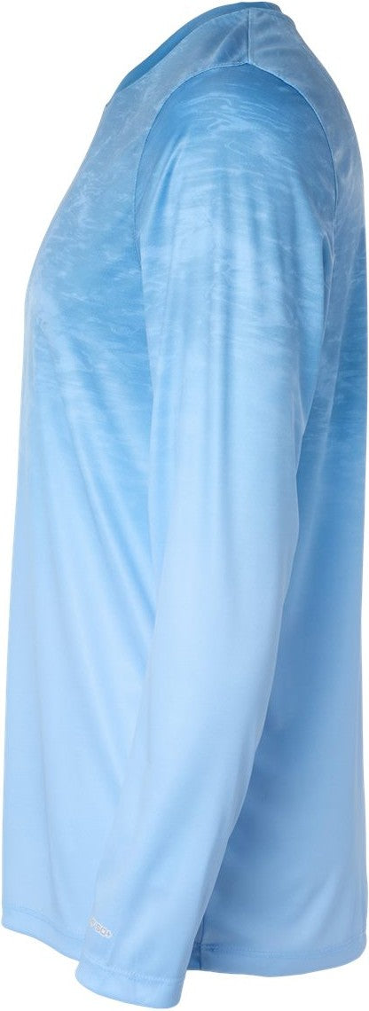 Left View of Blue Mist Fade Montauk Oceanic Fade Performance Long Sleeve T-Shirt - 229
