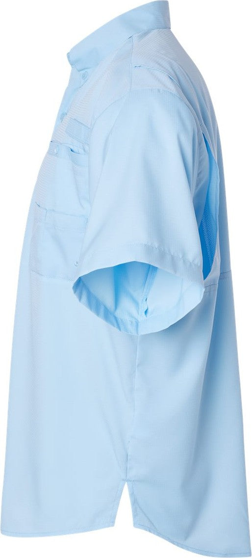 Left View of Blue Mist Hatteras Performance Short Sleeve Fishing Shirt - 700