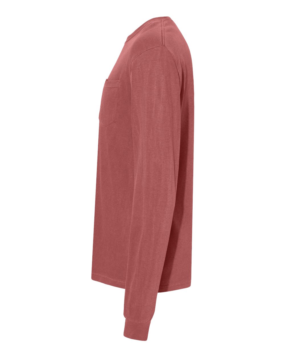 Left View of Brick Garment-Dyed Heavyweight Long Sleeve Pocket T-Shirt - 4410