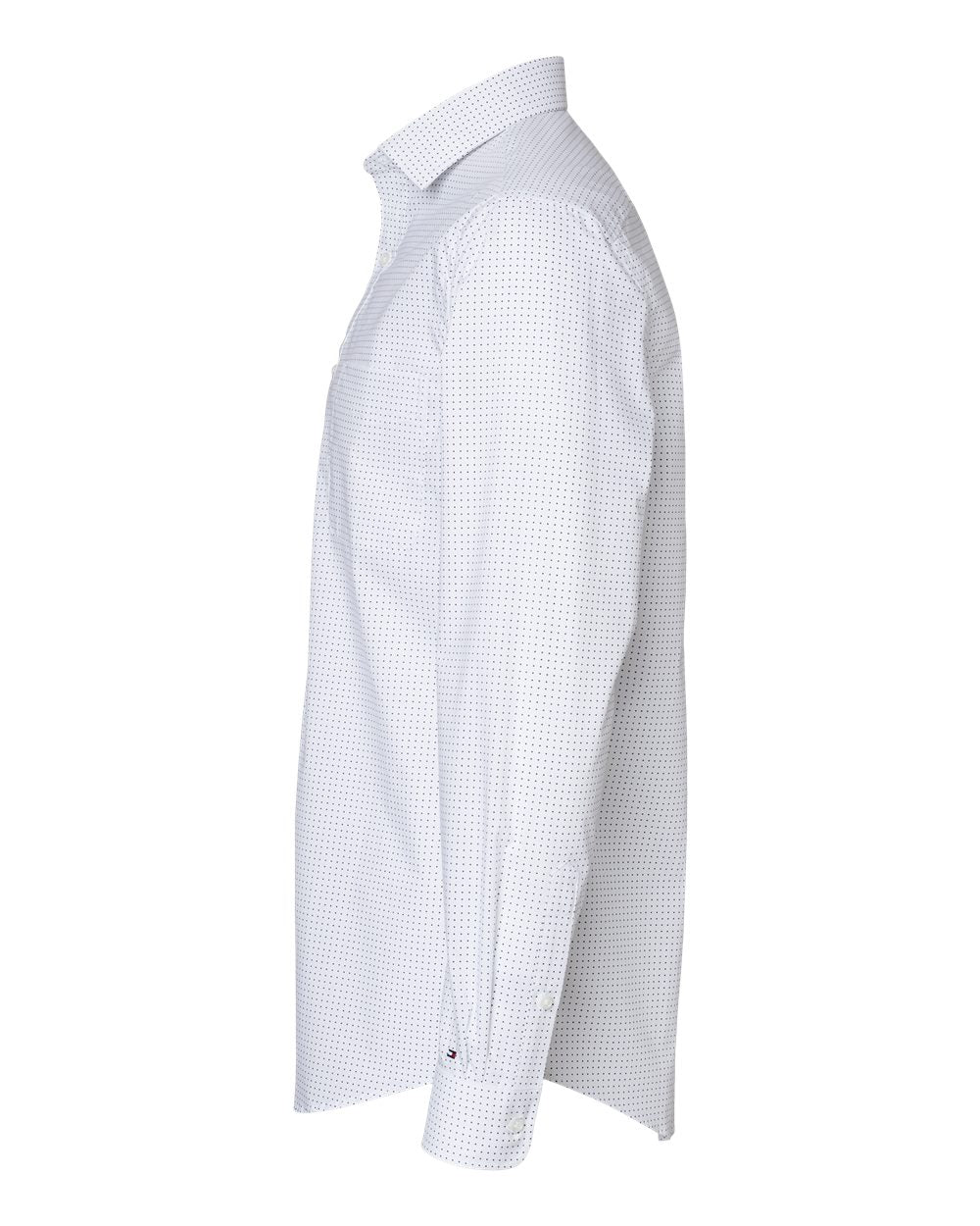 Left View of Bright White Polka Dot Shirt - 13TH105