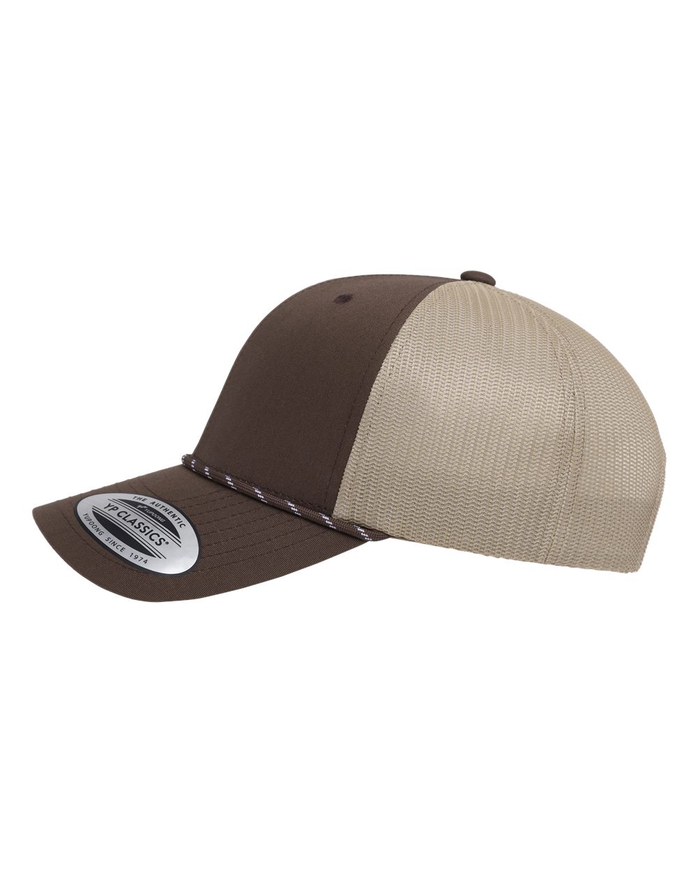 Left View of Brown/ Khaki Retro Trucker Rope Cap - 6606BD