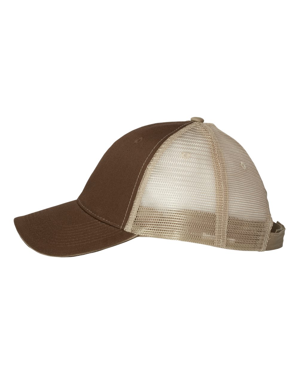 Left View of Brown/ Khaki Sandwich Trucker Cap - S102