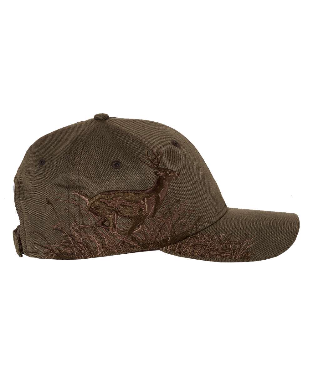 Left View of Brown Waxy Canvas Running Buck Cap - 3301