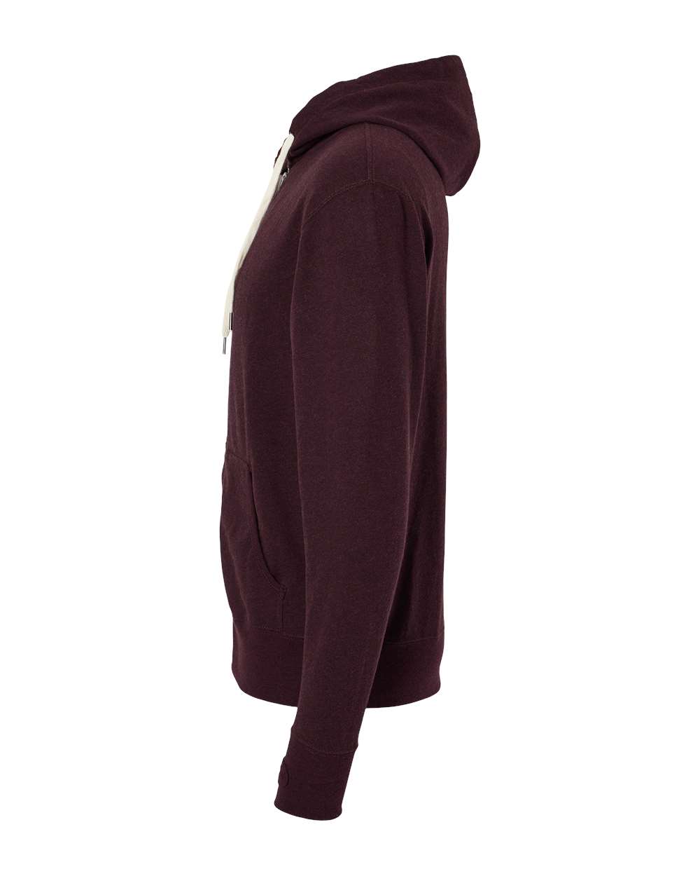 Left View of Burgundy Heather Heathered French Terry Full-Zip Hooded Sweatshirt - PRM90HTZ