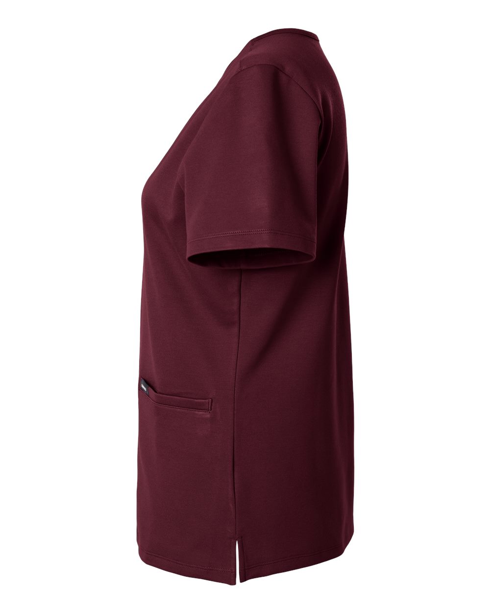 Left View of Burgundy Women&#39;s Cesi Ultrasoft Scrub V-Neck Top - W30003
