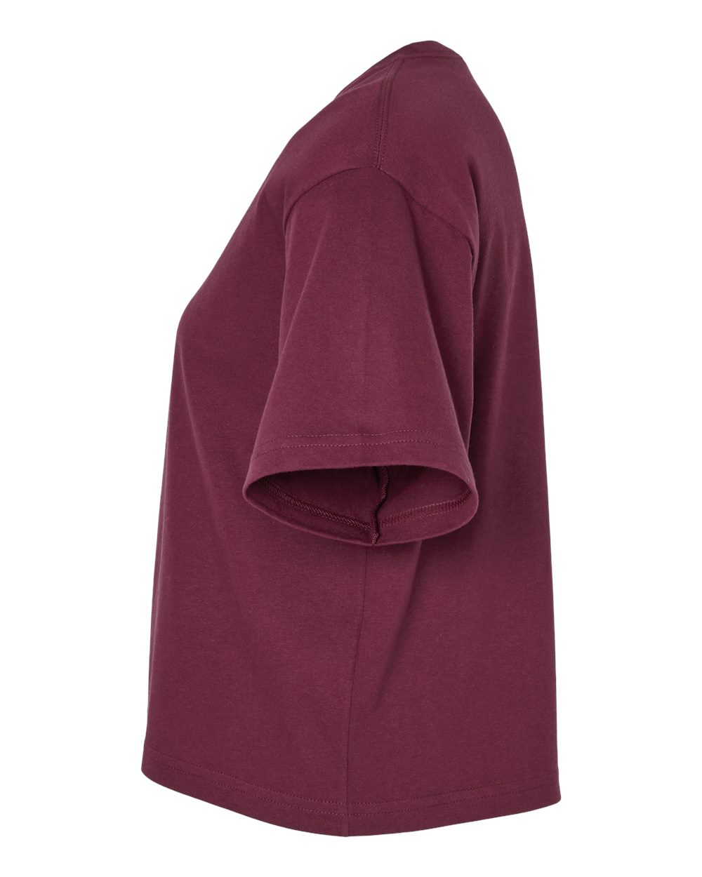 Left View of Burgundy Women&#39;s Fine Jersey Boxy Tee - 102