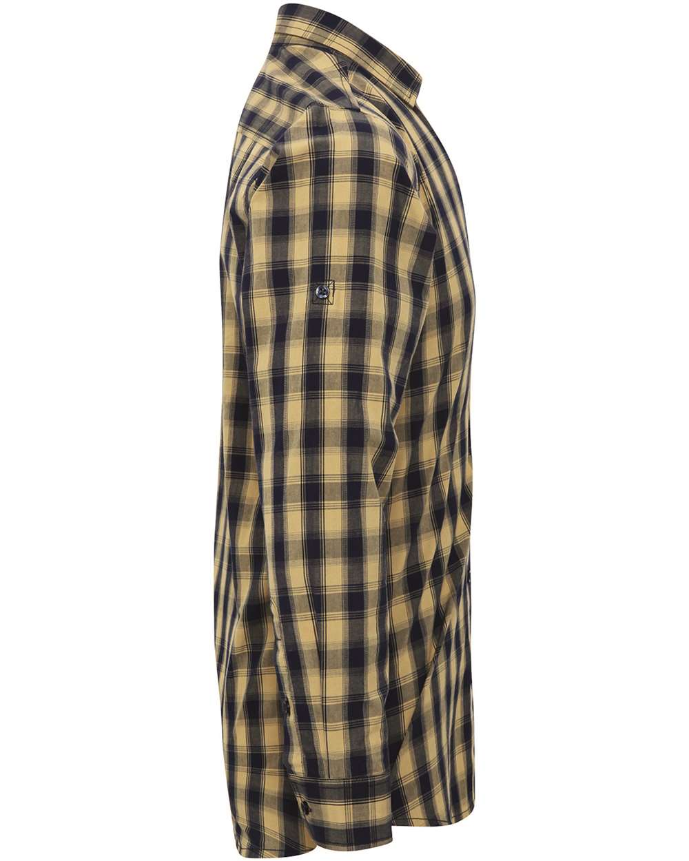 Left View of Camel/ Navy Men&#39;s Mulligan Check Cotton Shirt - RP250