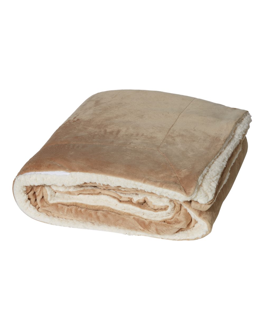 Left View of Camel Oversized Mink Sherpa Blanket - 8726