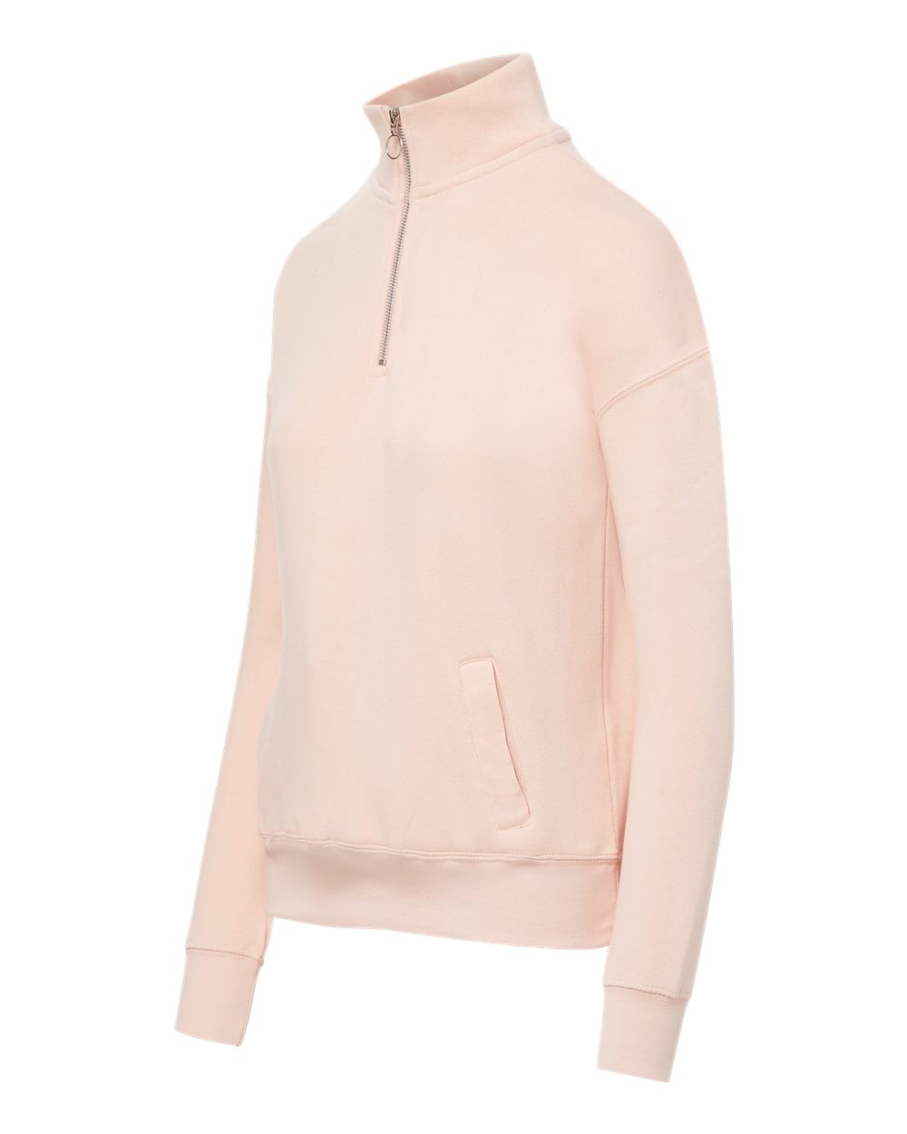 Left View of Cameo Pink Women&#39;s Cloud Fleece Quarter-Zip Sweatshirt - W20189
