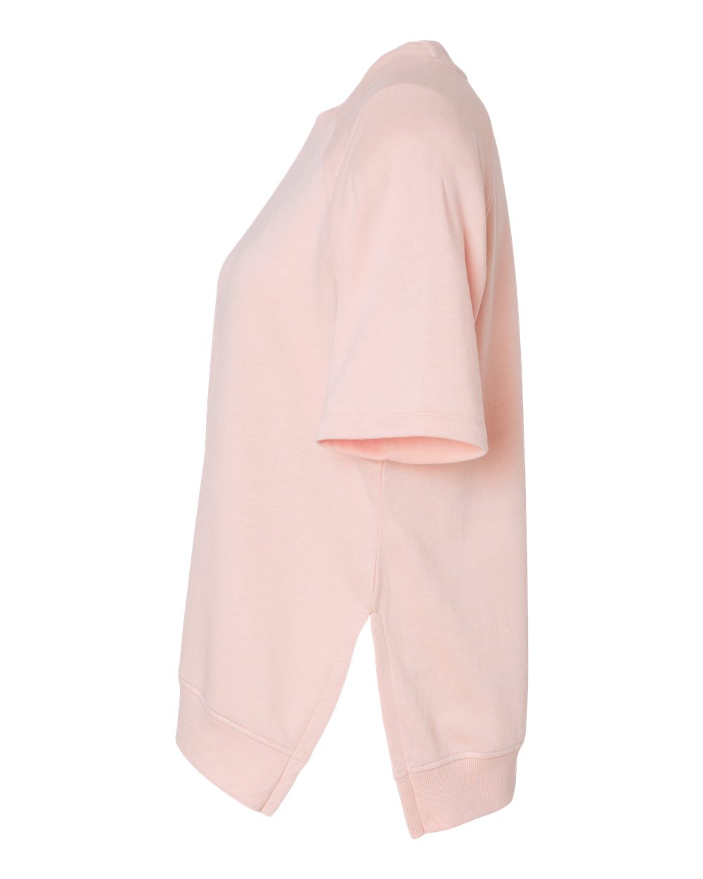 Left View of Cameo Pink Women&#39;s French Terry Short Sleeve Crewneck Pullover - W23711