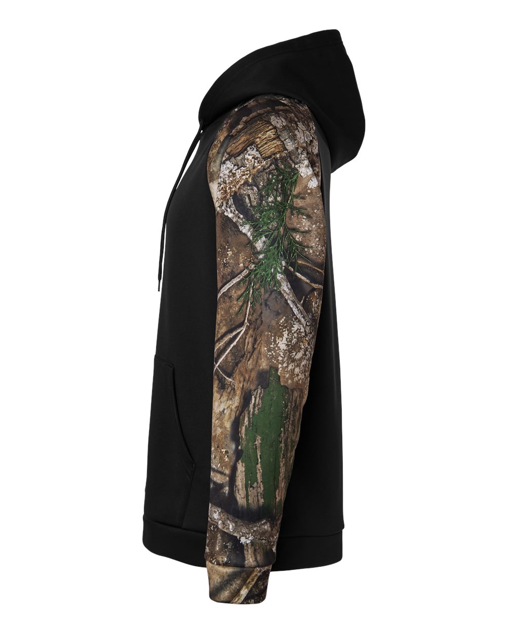 Left View of Camo/ Black Unisex Realtree® Performance Colorblocked Hooded Sweatshirt - RT5305