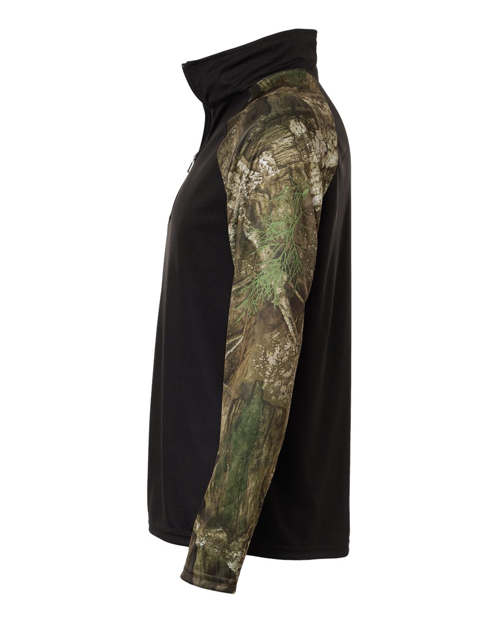 Left View of Camo/ Black Unisex Realtree® Performance Colorblocked Quarter-Zip Pullover - RT5703
