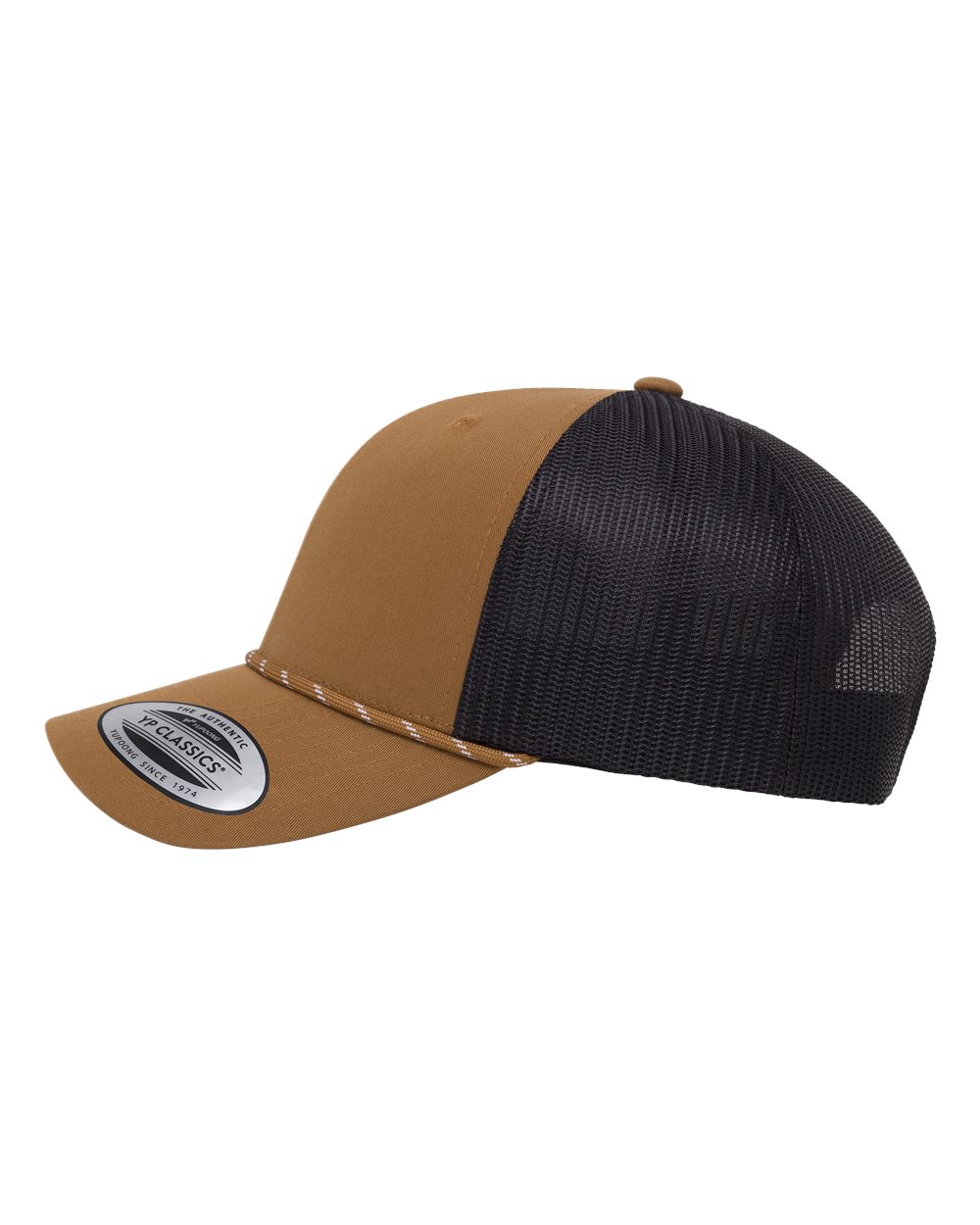 Left View of Caramel/ Black Retro Trucker Rope Cap - 6606BD plain