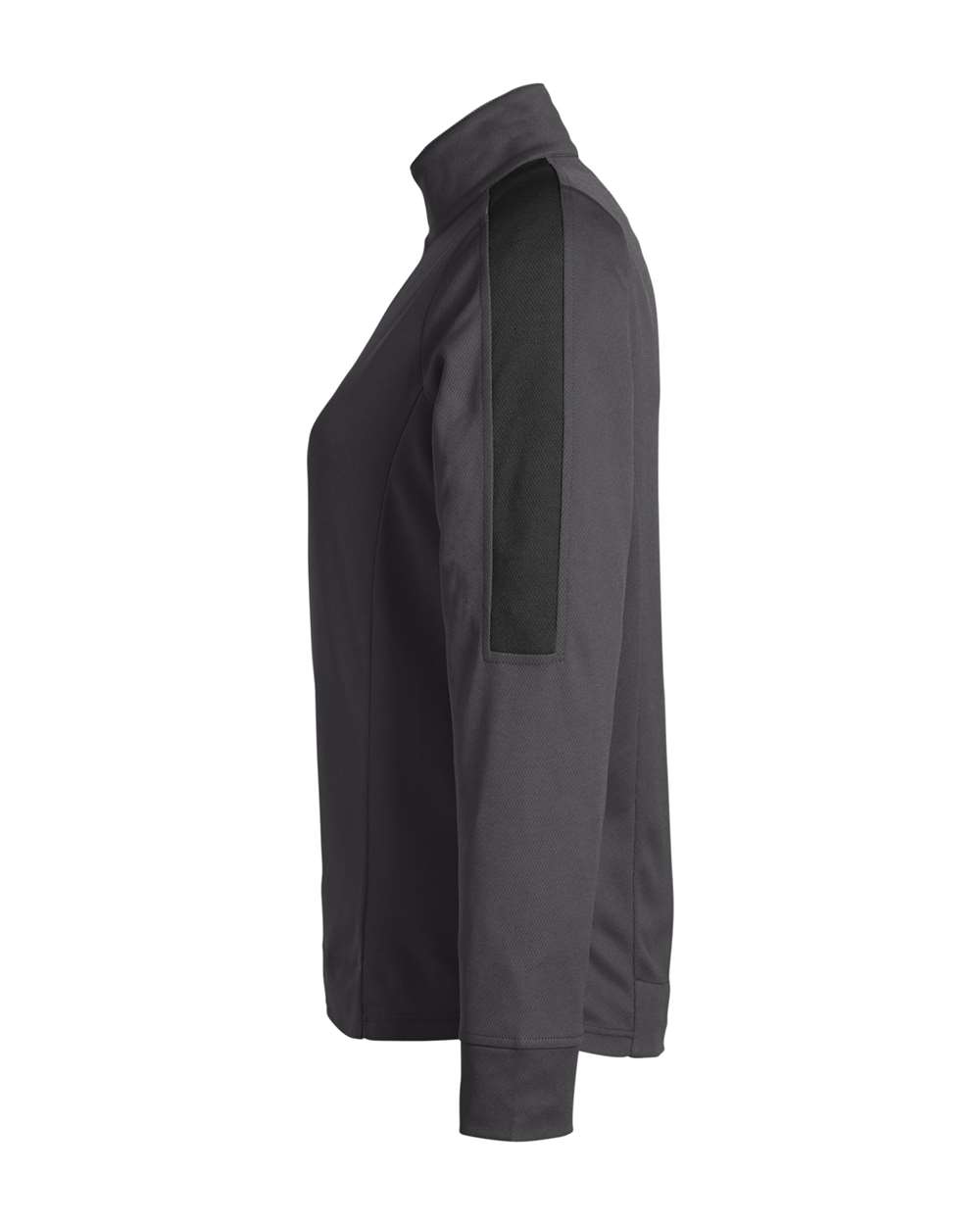 Left View of Carbon/ Black Women's Market Snag Protect Mesh Colorblock Quarter-Zip Pullover - CE404W