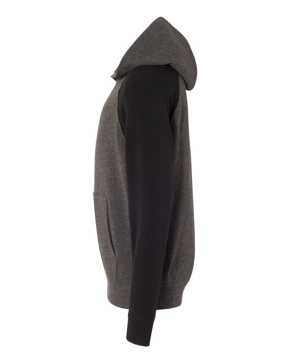 Left View of Carbon/ Black Youth Lightweight Special Blend Raglan Hooded Sweatshirt - PRM15YSB